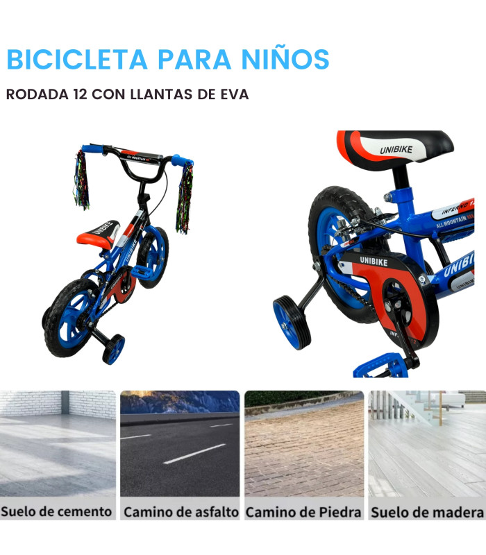 Foto 5 pulgar | Bicicleta Infantil Rodada 12 Azul con Ruedas de Entrenamiento