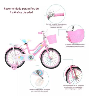 Foto 3 | Bicicleta Entrenadora de Niños Aeiou Qk-08 con Canastilla R 16"