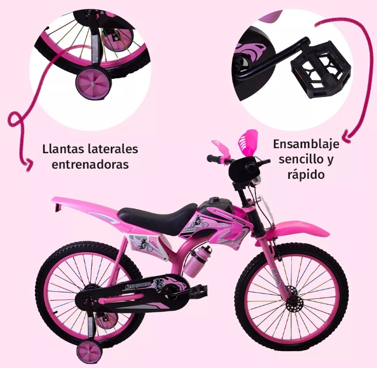 Foto 3 pulgar | Bicicleta Entrenadora para Niños Aeiou Moto Cross Rodado 12 Rosa