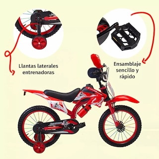 Foto 2 | Bicicleta Entrenadora para Niños AEIOU Moto Cross Rodado 12 Roja