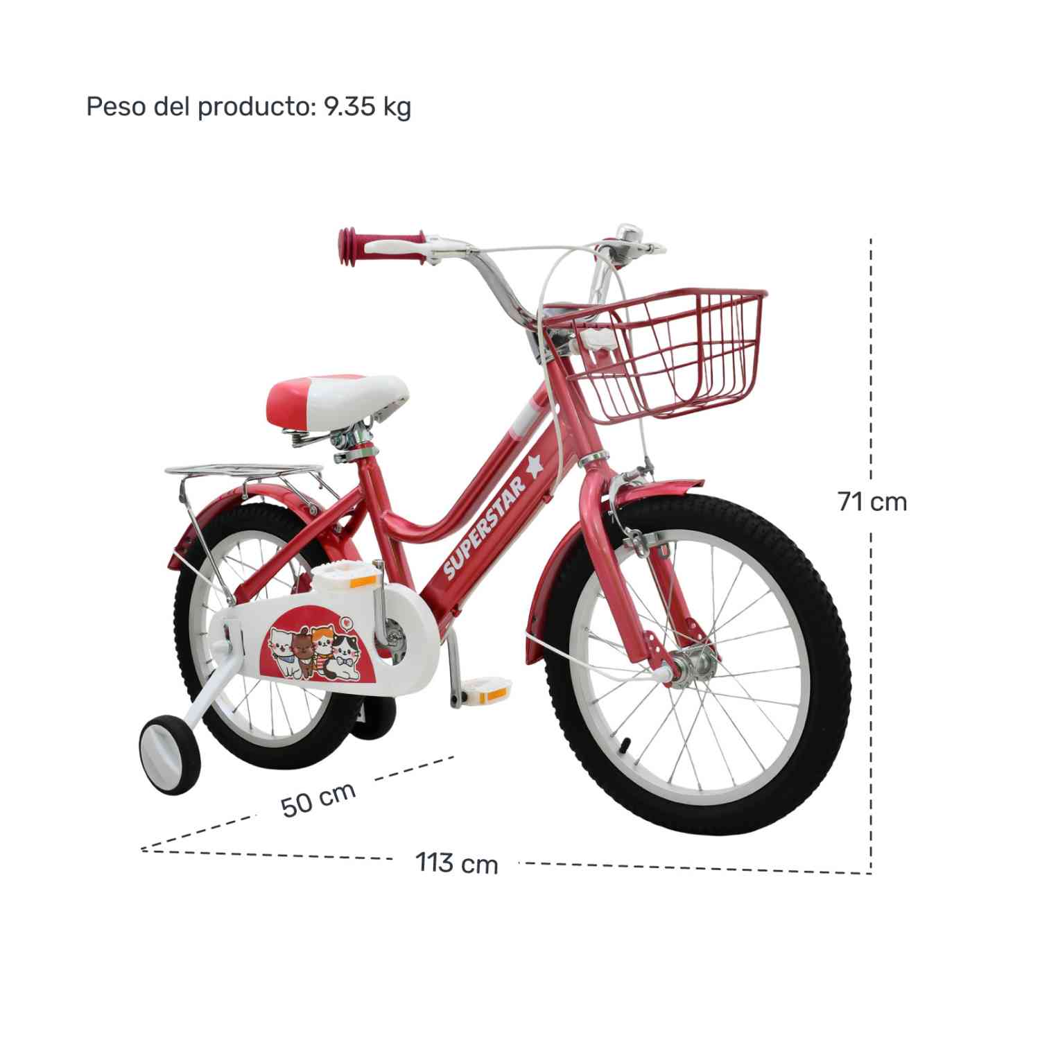 Foto 5 | Bicicleta Infantil Roja Niños Rodada 16 Con Canasta