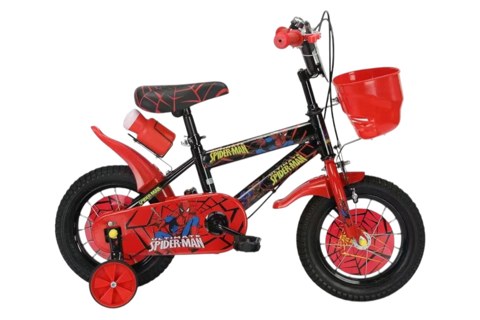 Bicicleta Para Niños Aeiou Qk-12 R16 Canasta Y Portabotella Rojo Spiderman