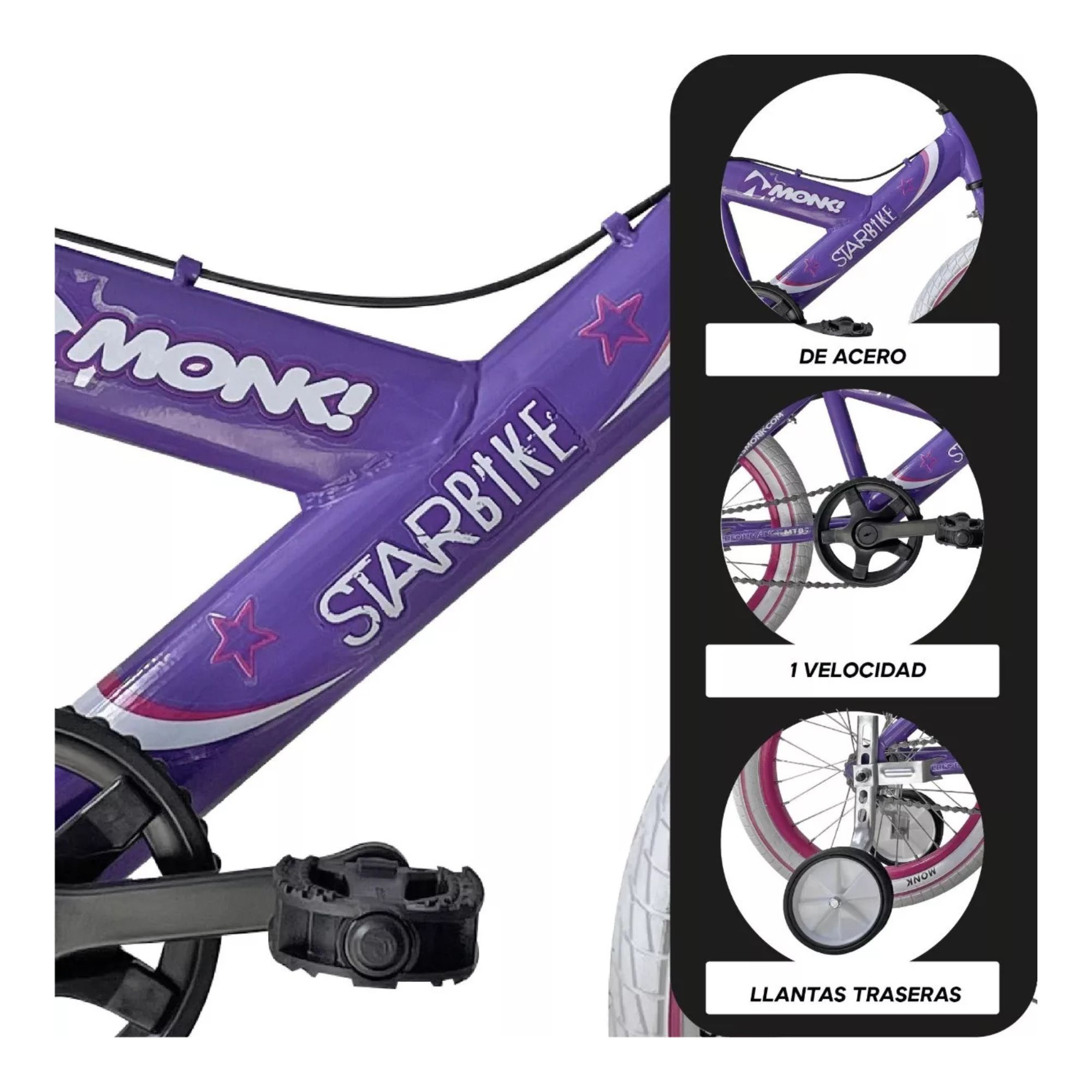 Foto 4 pulgar | Bicicleta Infantil Monk Starbike R16 Morado