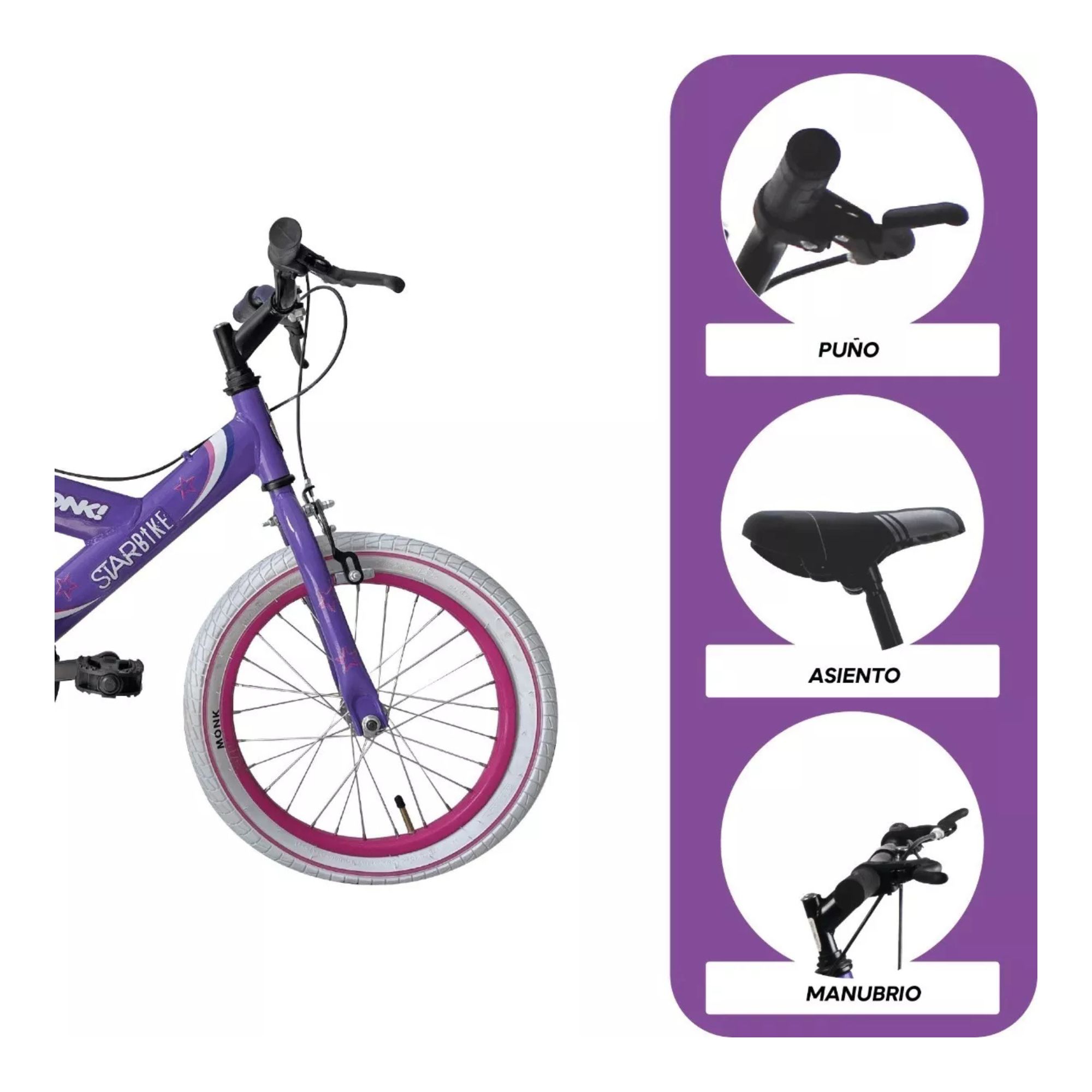 Foto 5 pulgar | Bicicleta Infantil Monk Starbike R16 Morado