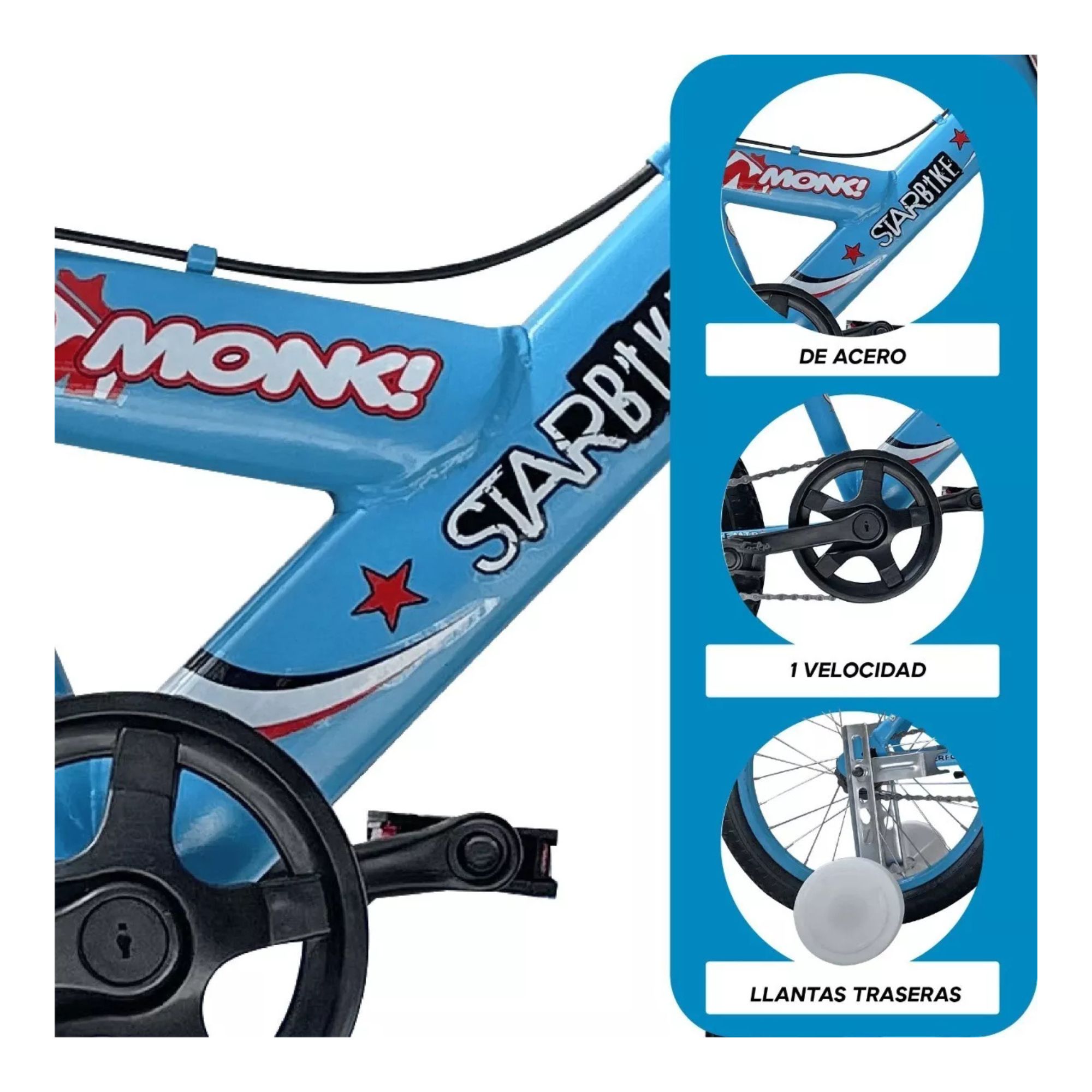 Foto 4 pulgar | Bicicleta Infantil Monk Starbike R16 Azul Claro