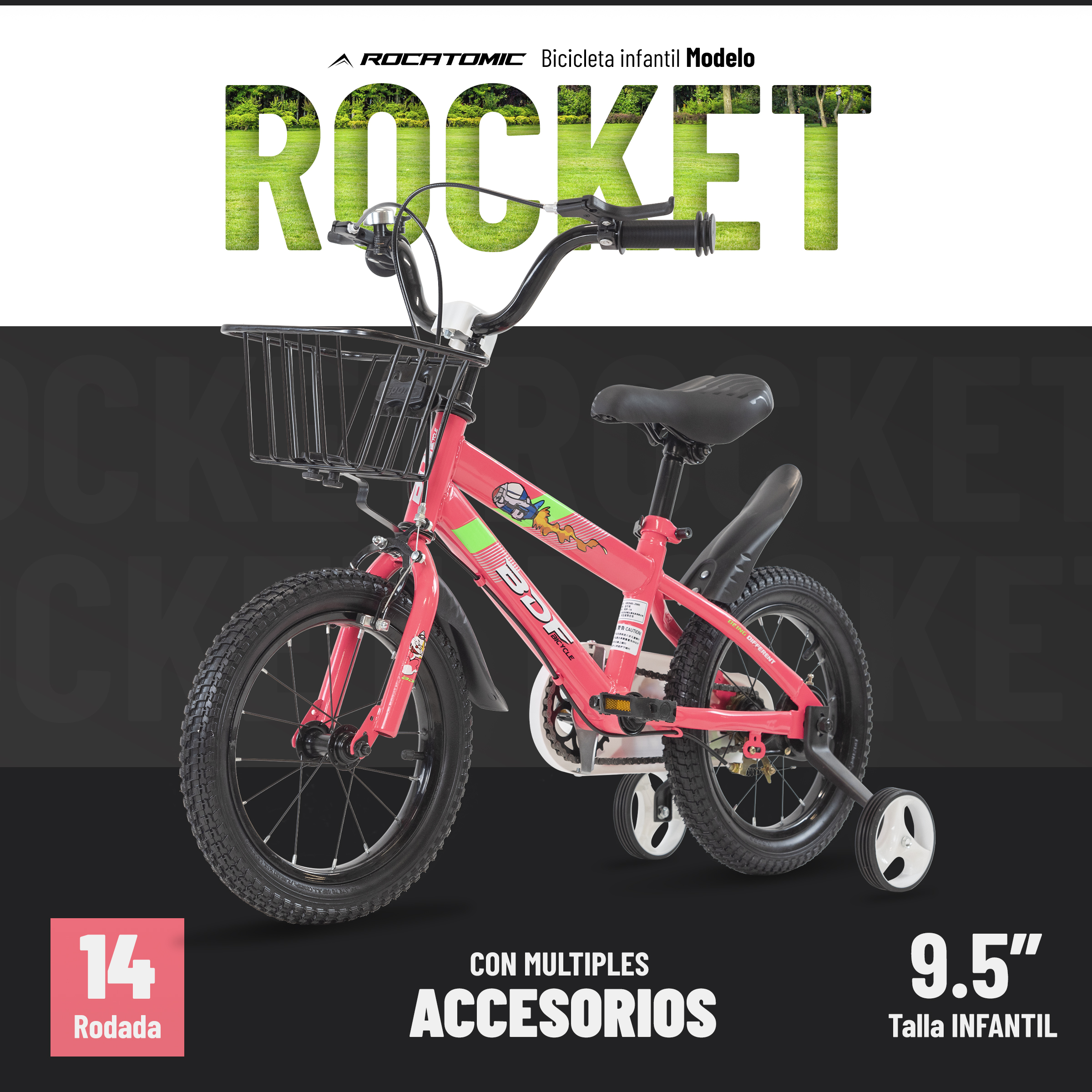 Foto 3 pulgar | Bicicleta Rocatomic Rocket R14 Llanta Entrenamiento Niños (rosa)