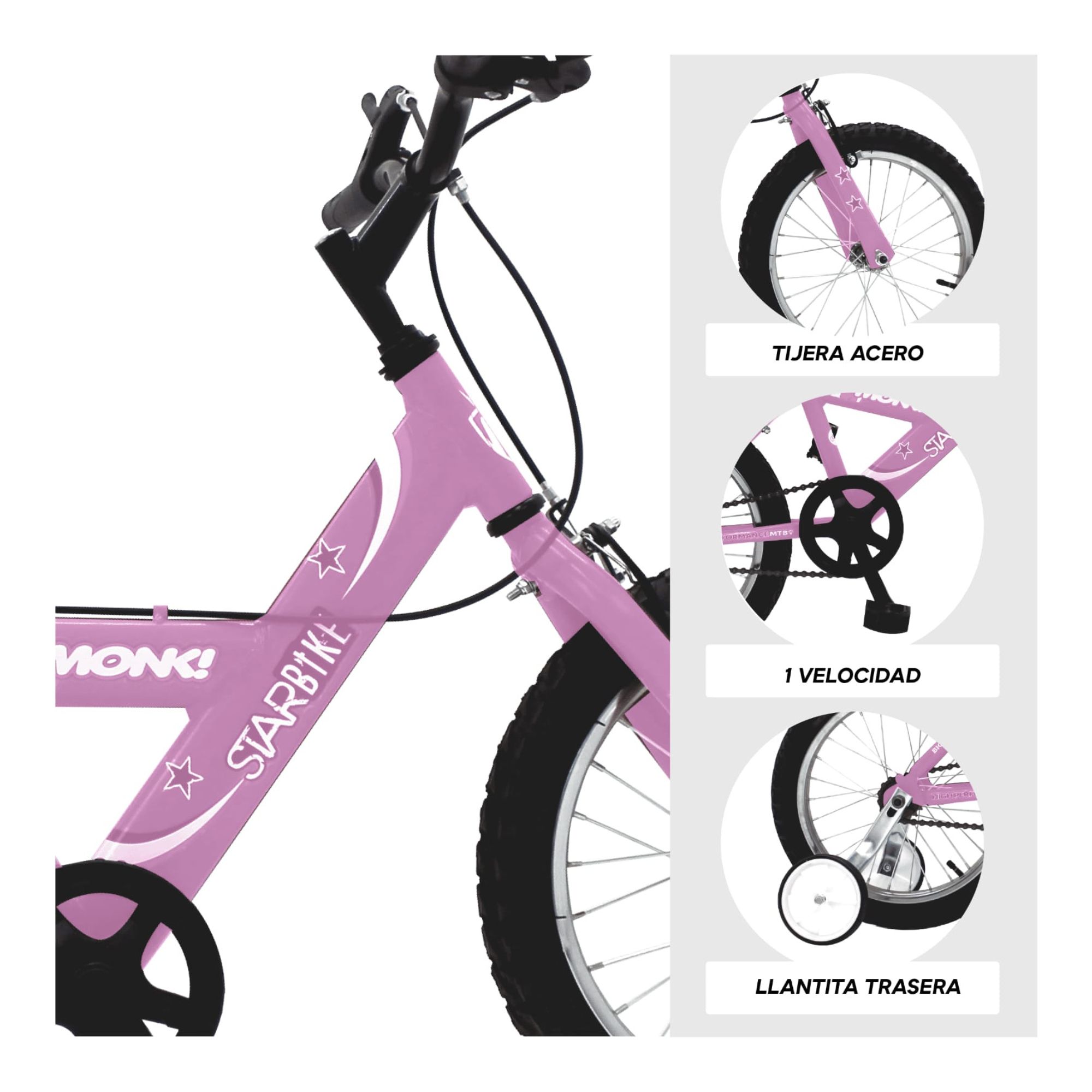 Foto 4 pulgar | Bicicleta Infantil Monk Starbike R16 Rosa