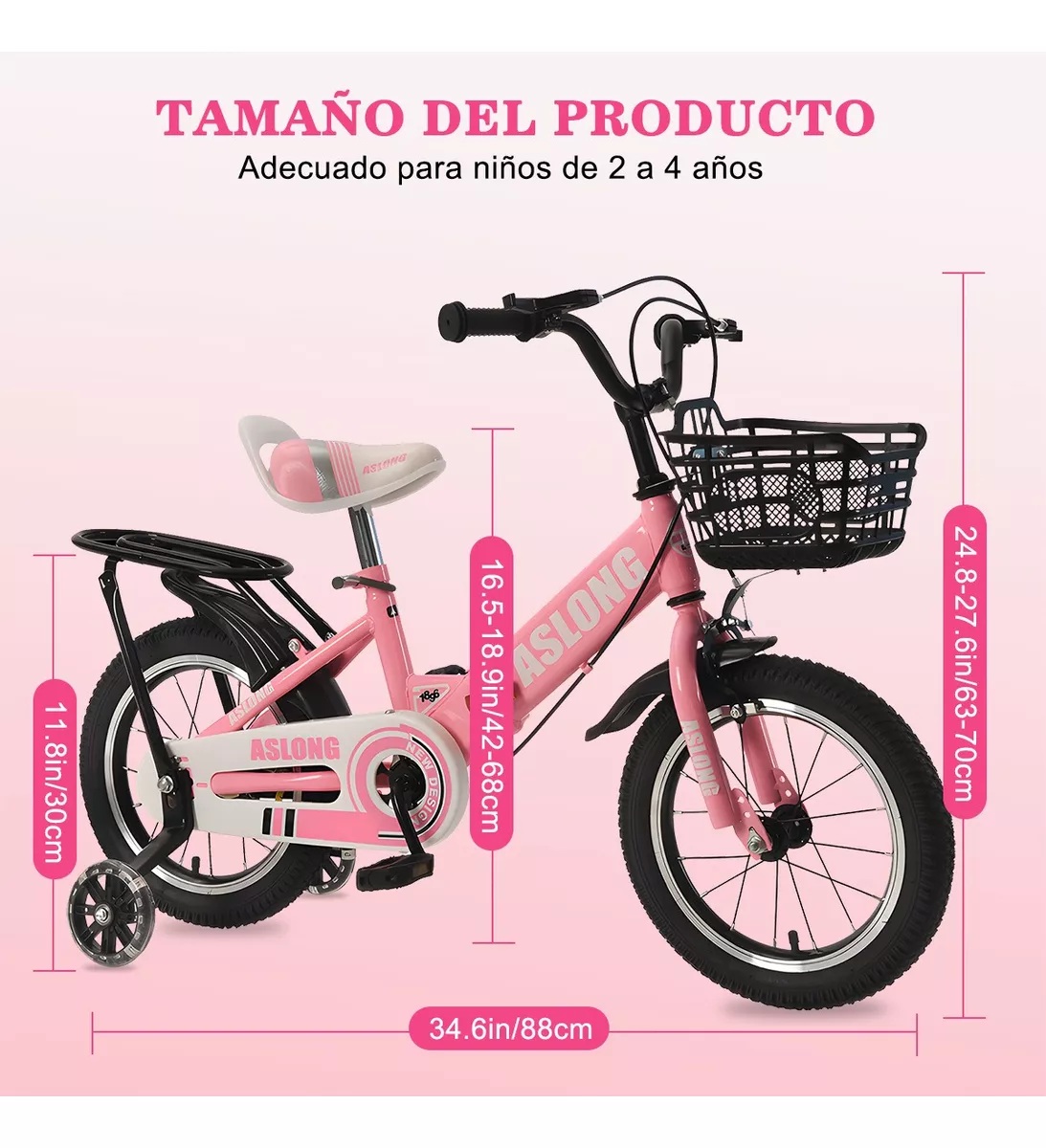 Foto 2 | Bicicleta Plegable R12 Con Llantas Entrenadoras Y Canasta  Para Niña