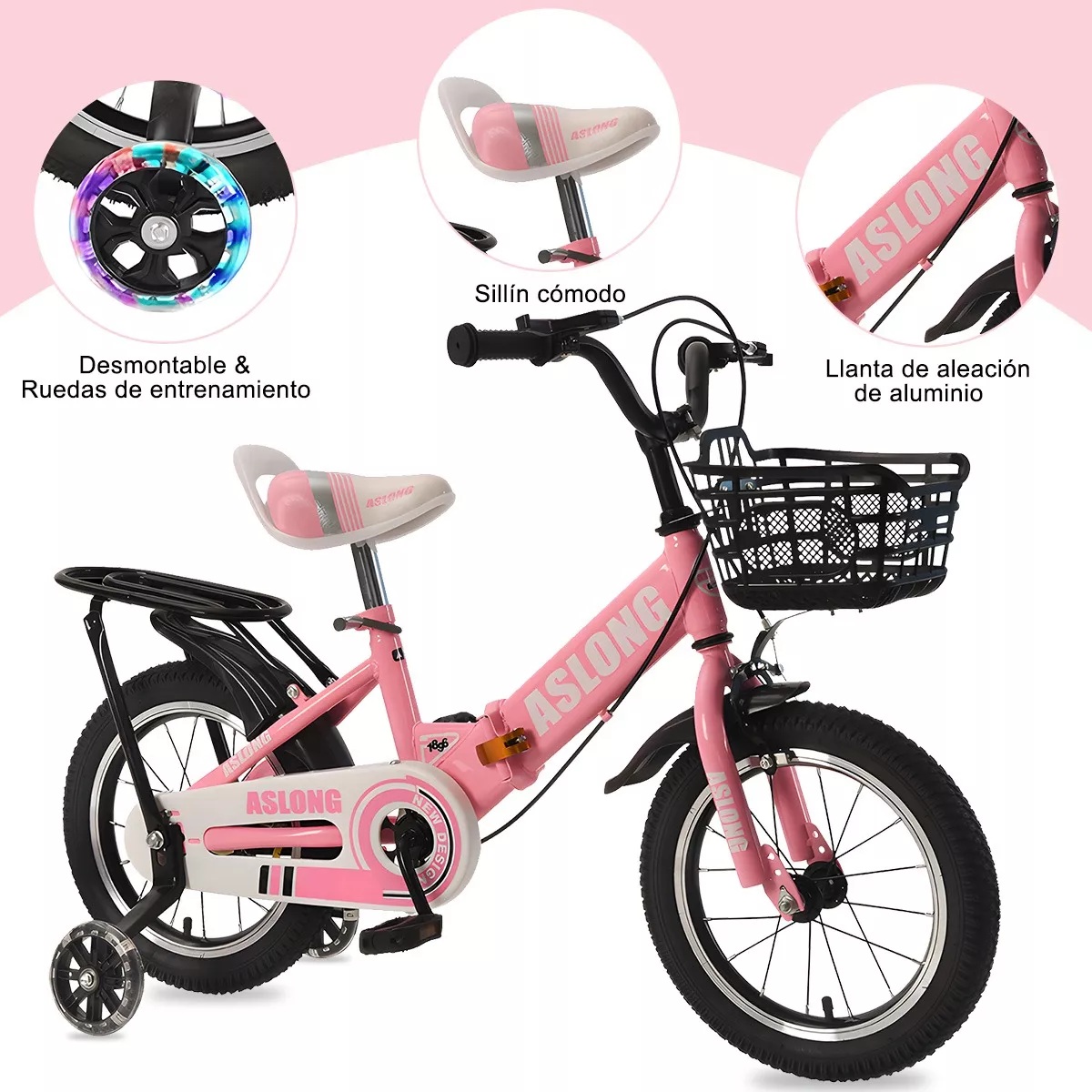 Foto 4 | Bicicleta Plegable R12 Con Llantas Entrenadoras Y Canasta  Para Niña