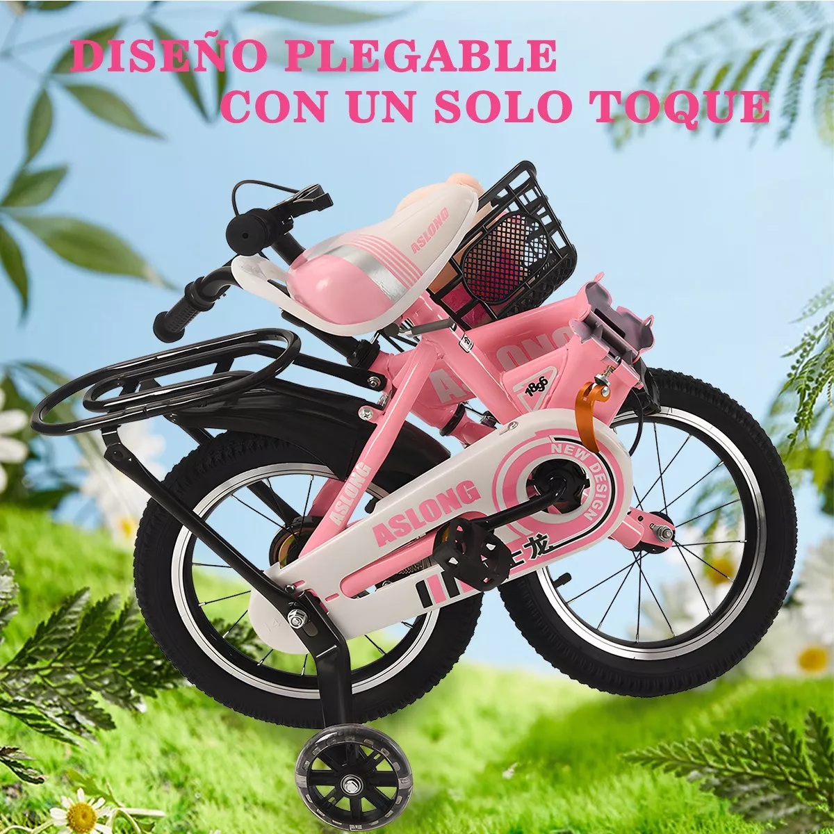 Foto 6 | Bicicleta Plegable R12 Con Llantas Entrenadoras Y Canasta  Para Niña