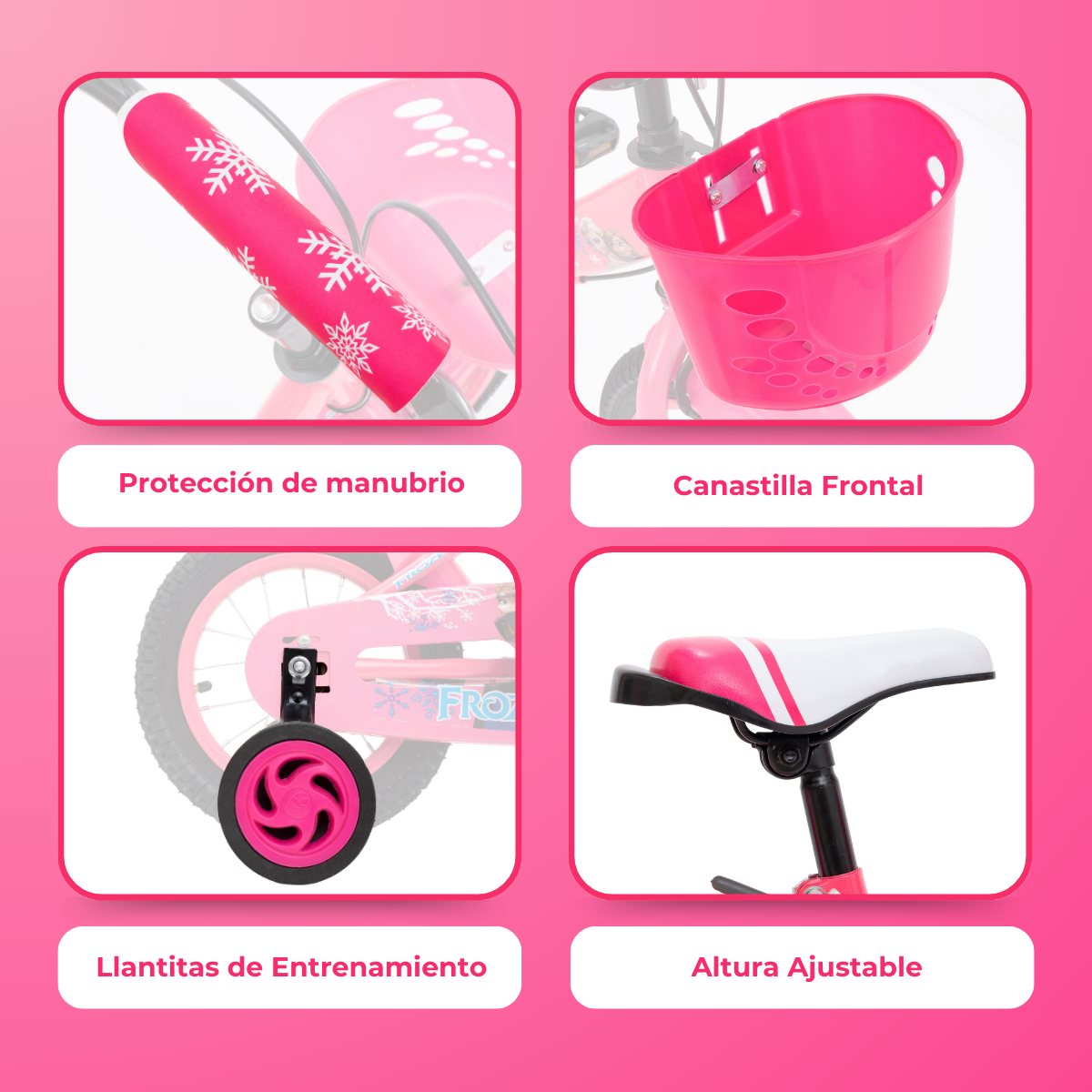Foto 5 pulgar | Aeiou Bicicleta Infantil Qk-13 Rodado 12 Entrenadora Rosa