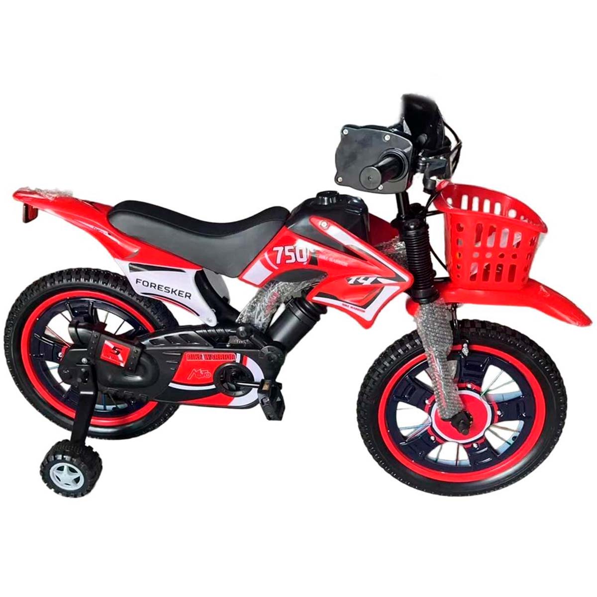 Bicicleta R12 Infantil para Niños Foresker Tipo Motocicleta Roja Con Llantas Entrenadoras Y Canasta