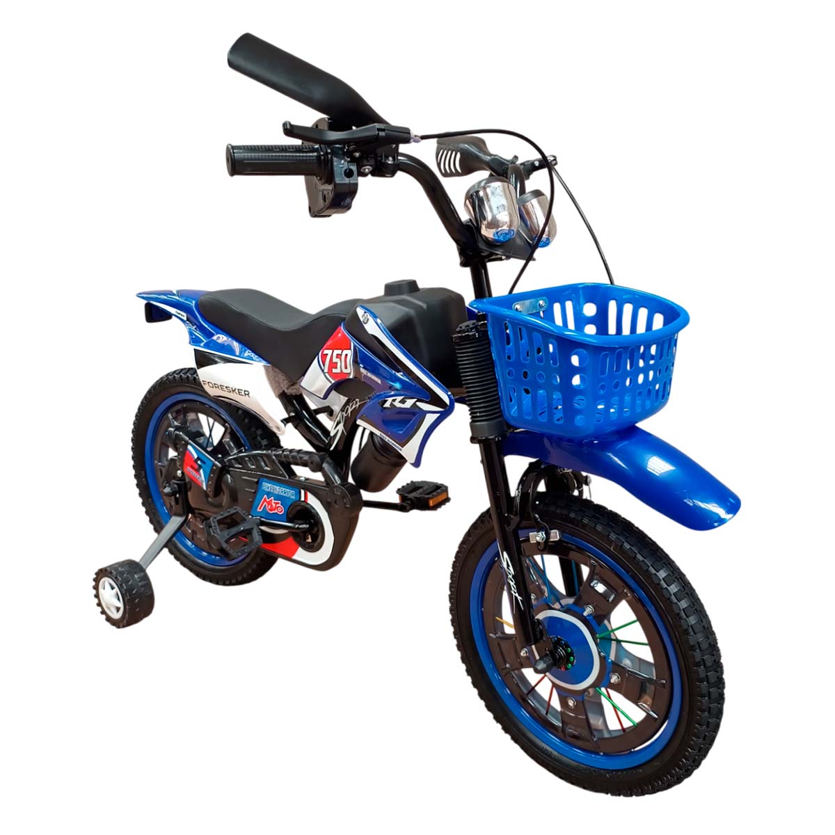 Bicicleta Infantil Azul R16 Tipo Moto Con Cansta Y Ruedas Entrenadoras 3-6 Años