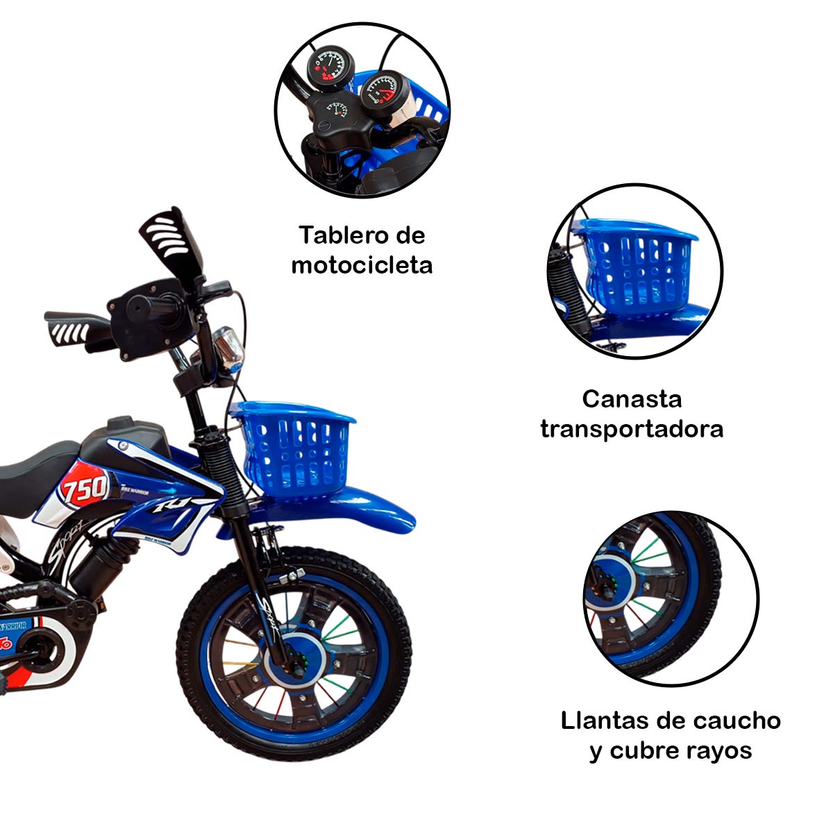 Foto 4 pulgar | Bicicleta Infantil Azul R16 Tipo Moto Con Cansta Y Ruedas Entrenadoras 3-6 Años