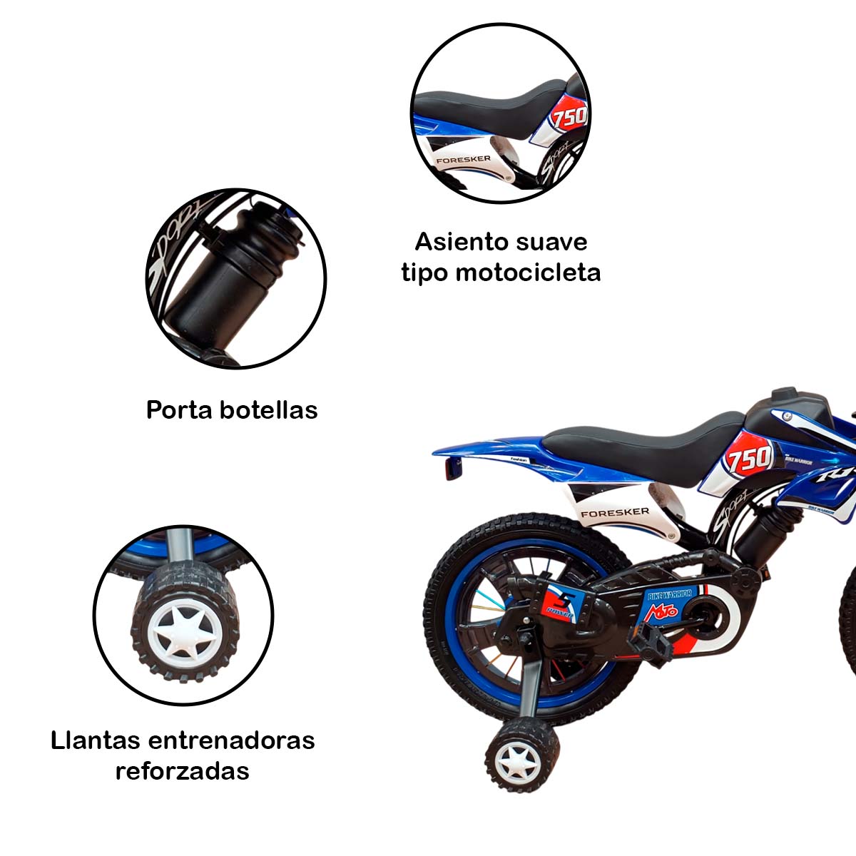 Foto 5 pulgar | Bicicleta Infantil Azul R16 Tipo Moto Con Cansta Y Ruedas Entrenadoras 3-6 Años