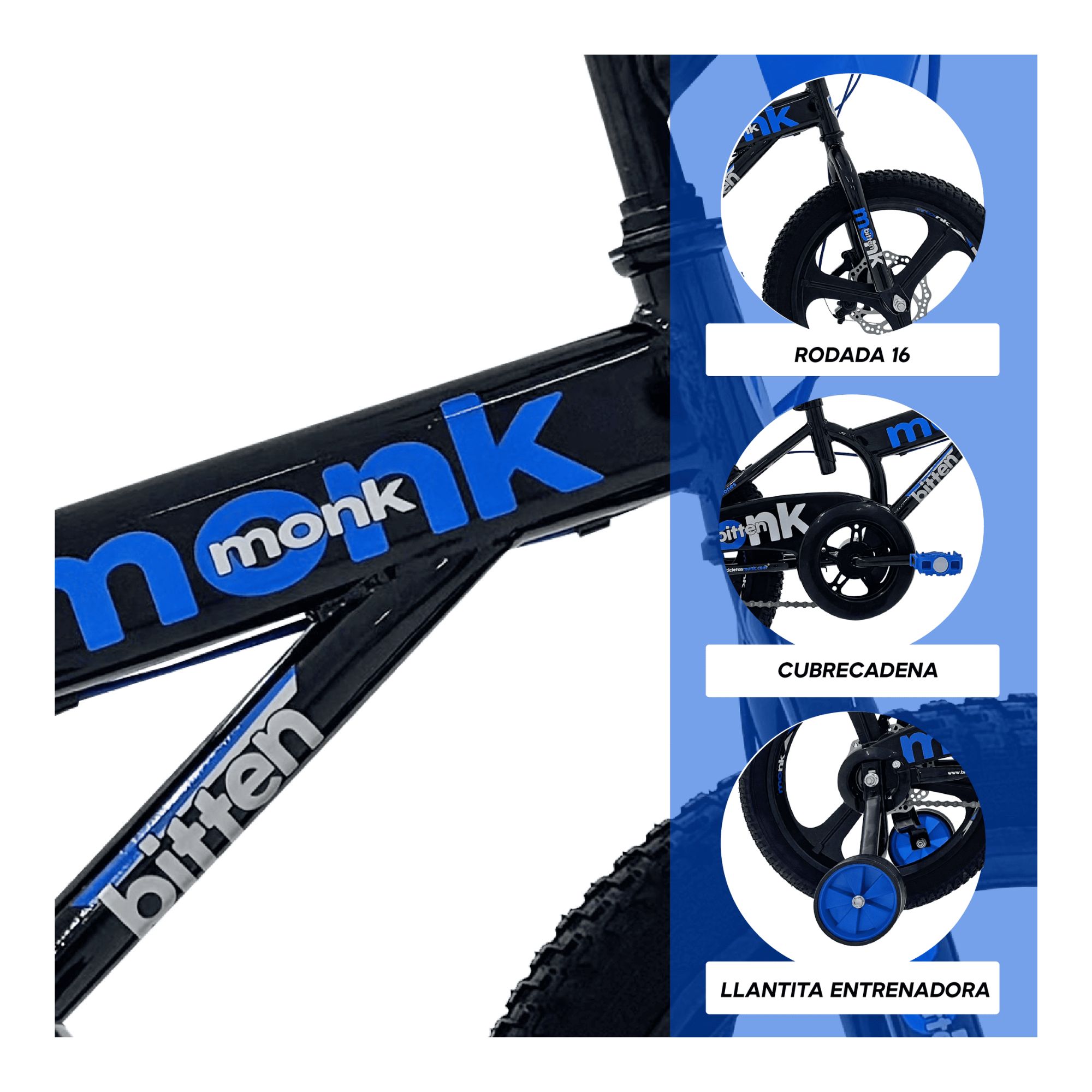 Foto 4 pulgar | Bicicleta Infantil Monk Bitten Rodada 16 Negro Azul