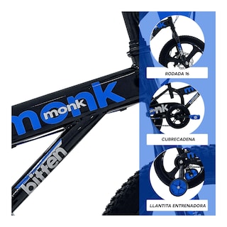 Foto 3 | Bicicleta Infantil Monk Bitten Rodada 16 Negro Azul