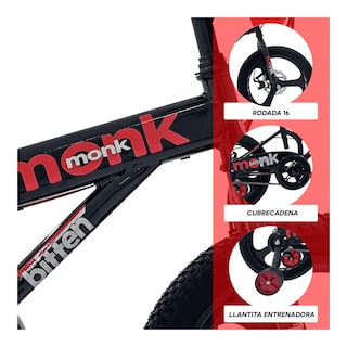 Foto 3 | Bicicleta Infantil Monk Bitten Rodada 16 Negro Rojo
