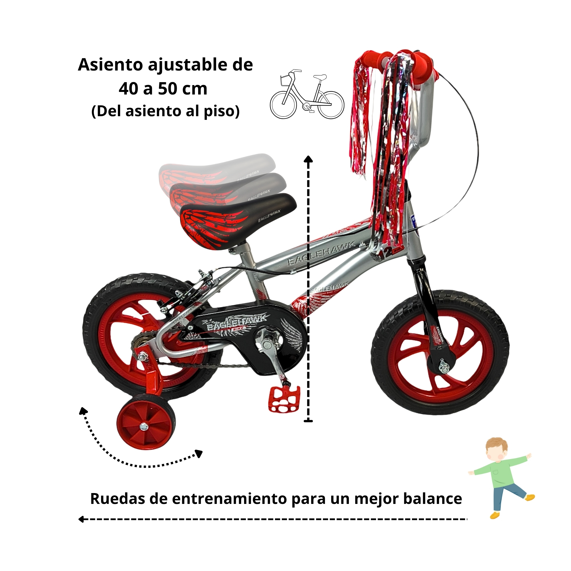 Foto 4 pulgar | Bicicleta Infantil Niños R12 Ruedas Auxiliares Goma Unibike - Eagle