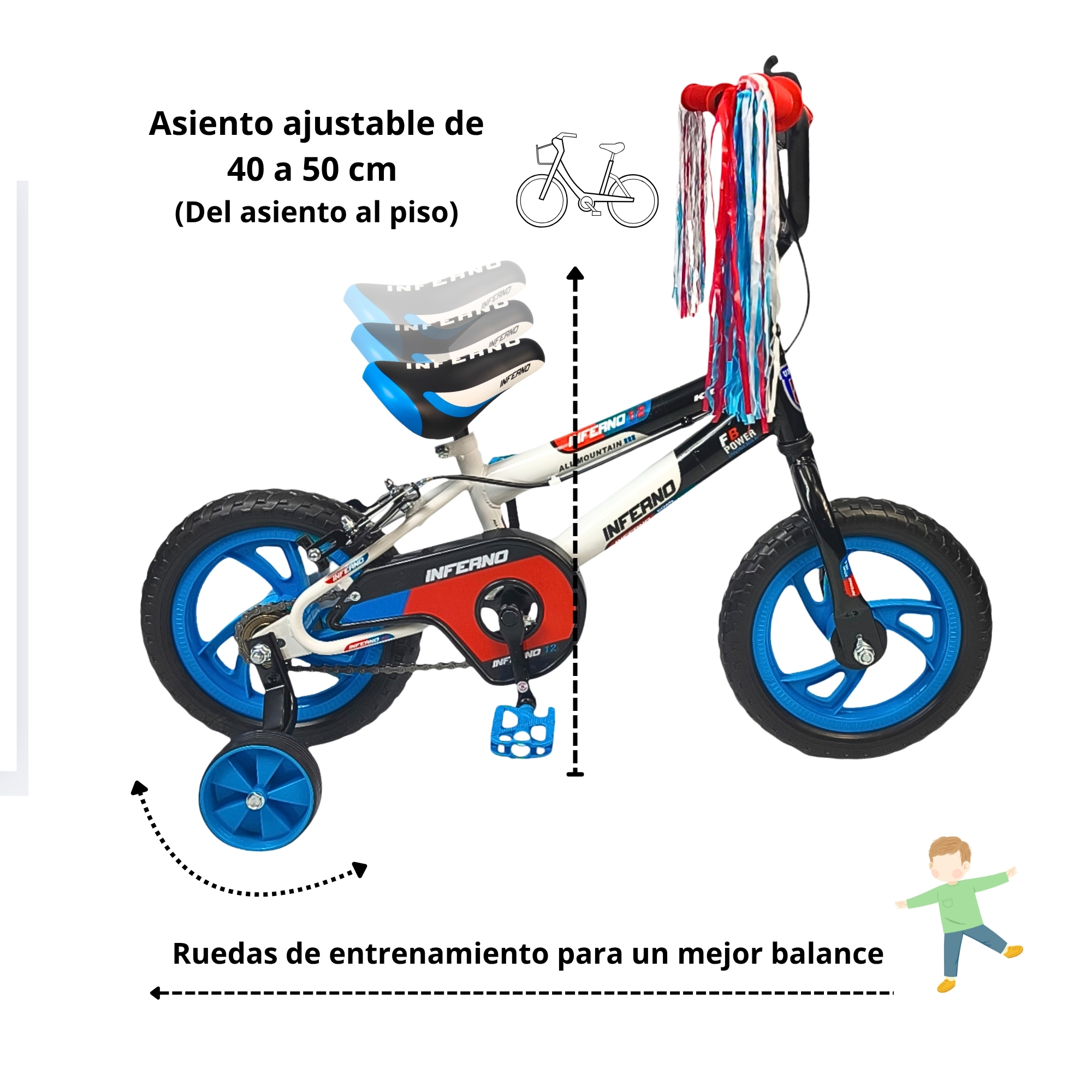 Foto 4 pulgar | Bicicleta Infantil Niños R12 Ruedas Auxiliares Goma Unibike - Inferno