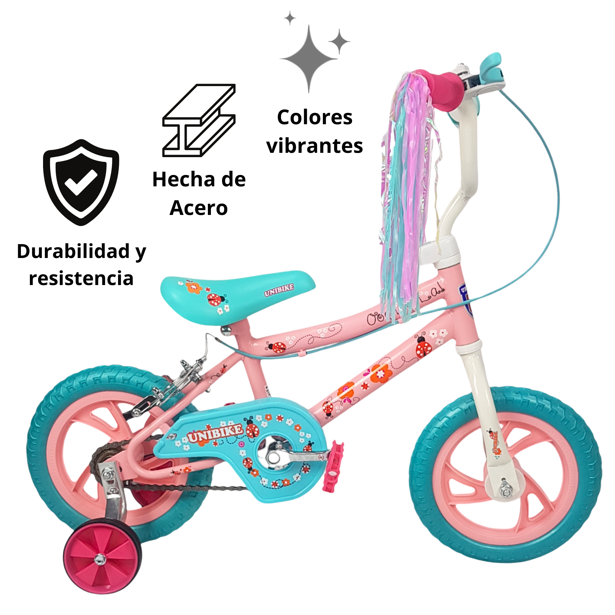 Foto 5 pulgar | Bicicleta Infantil Niñas R12 Ruedas Auxiliares Goma Unibike -ohlala