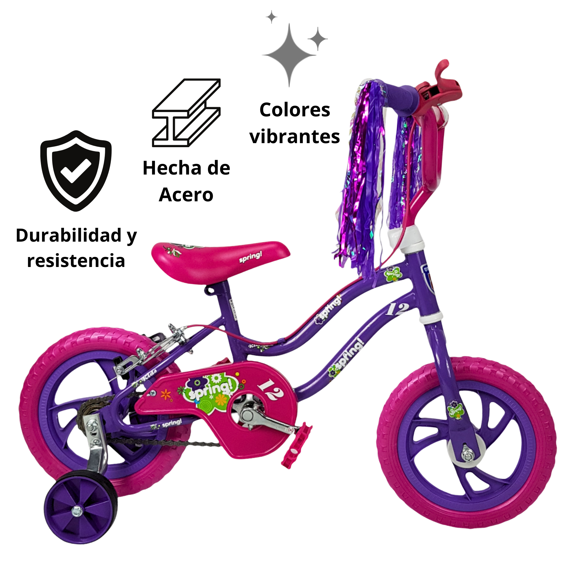 Foto 5 pulgar | Bicicleta Infantil Niñas R12 Ruedas Auxiliares Goma Unibike - Spring