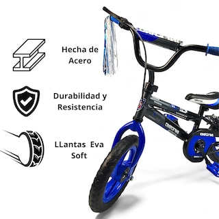 Foto 2 | Bicicleta Infantil Niños R12 Ruedas Auxiliares Goma Unibike - Azul