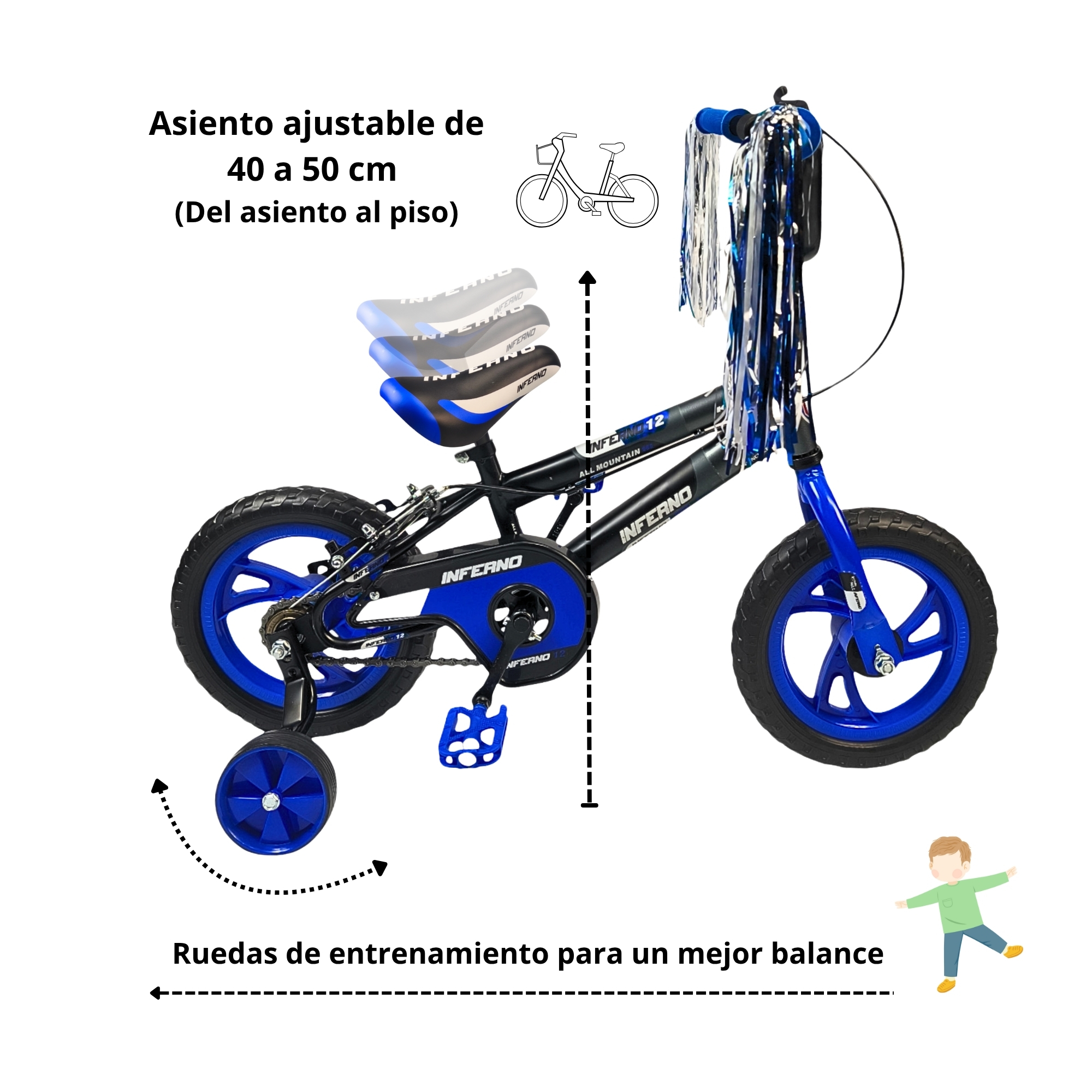 Foto 4 pulgar | Bicicleta Infantil Niños R12 Ruedas Auxiliares Goma Unibike - Azul