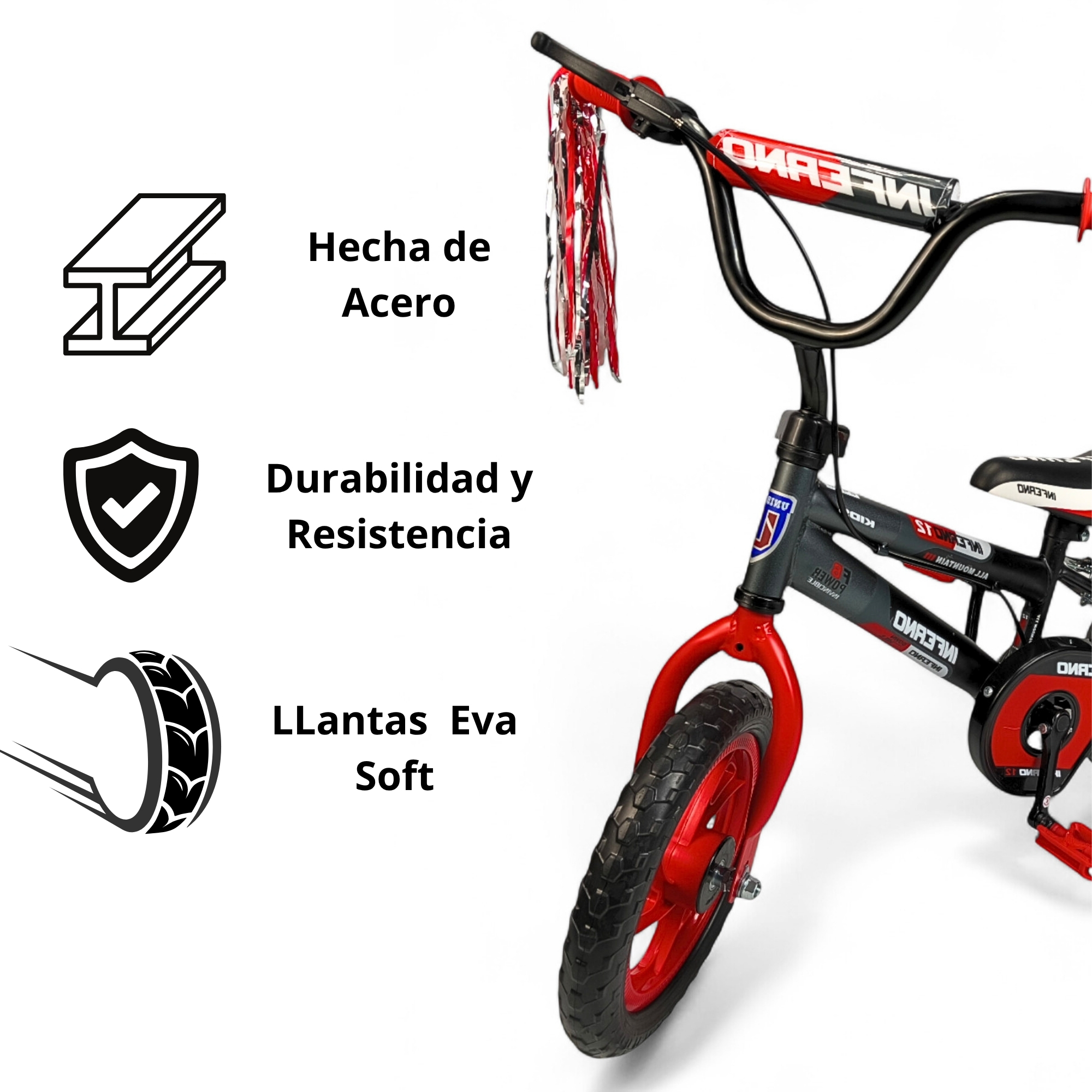 Foto 3 pulgar | Bicicleta Infantil Niños R12 Ruedas Auxiliares Goma Unibike - Rojo