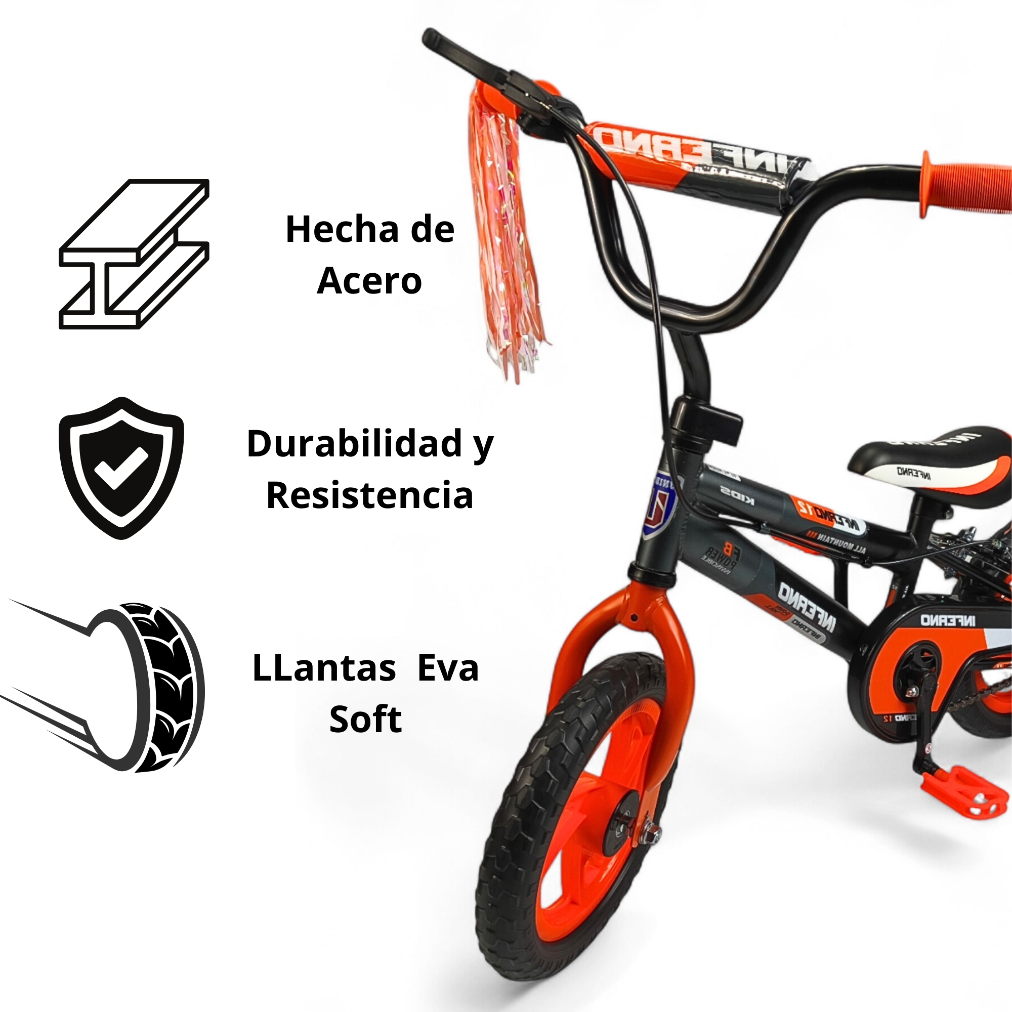 Foto 3 pulgar | Bicicleta Infantil Niños R12 Ruedas Auxiliares Goma Unibike - Naranja