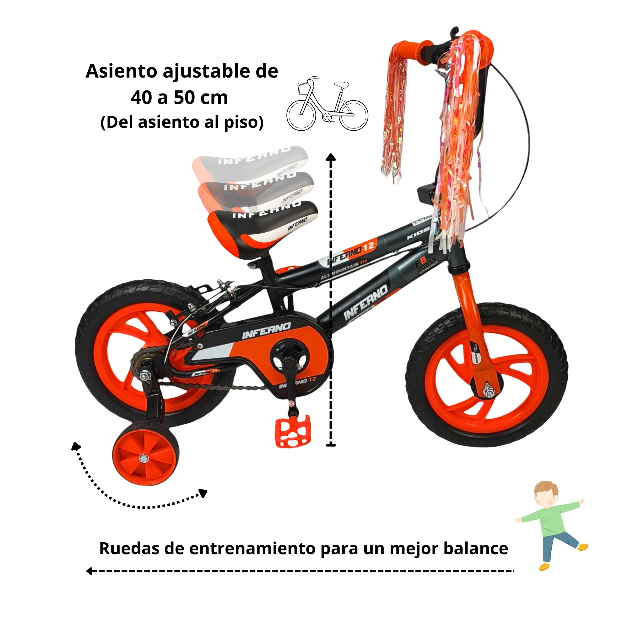 Foto 3 | Bicicleta Infantil Niños R12 Ruedas Auxiliares Goma Unibike - Naranja