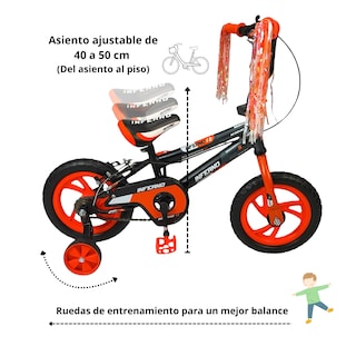 Foto 3 | Bicicleta Infantil Niños R12 Ruedas Auxiliares Goma Unibike - Naranja