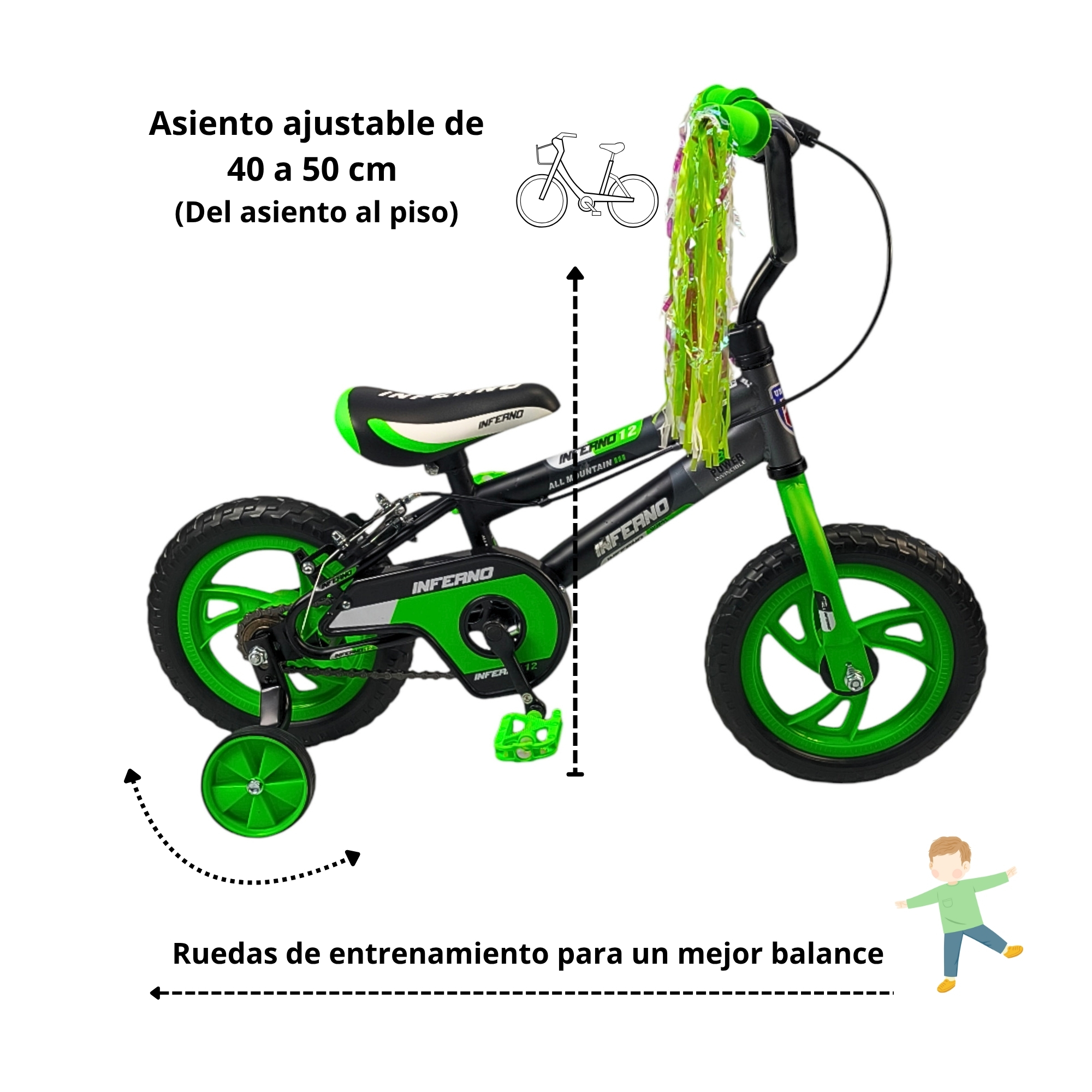 Foto 4 pulgar | Bicicleta Infantil Niños R12 Ruedas Auxiliares Goma Unibike - Verde