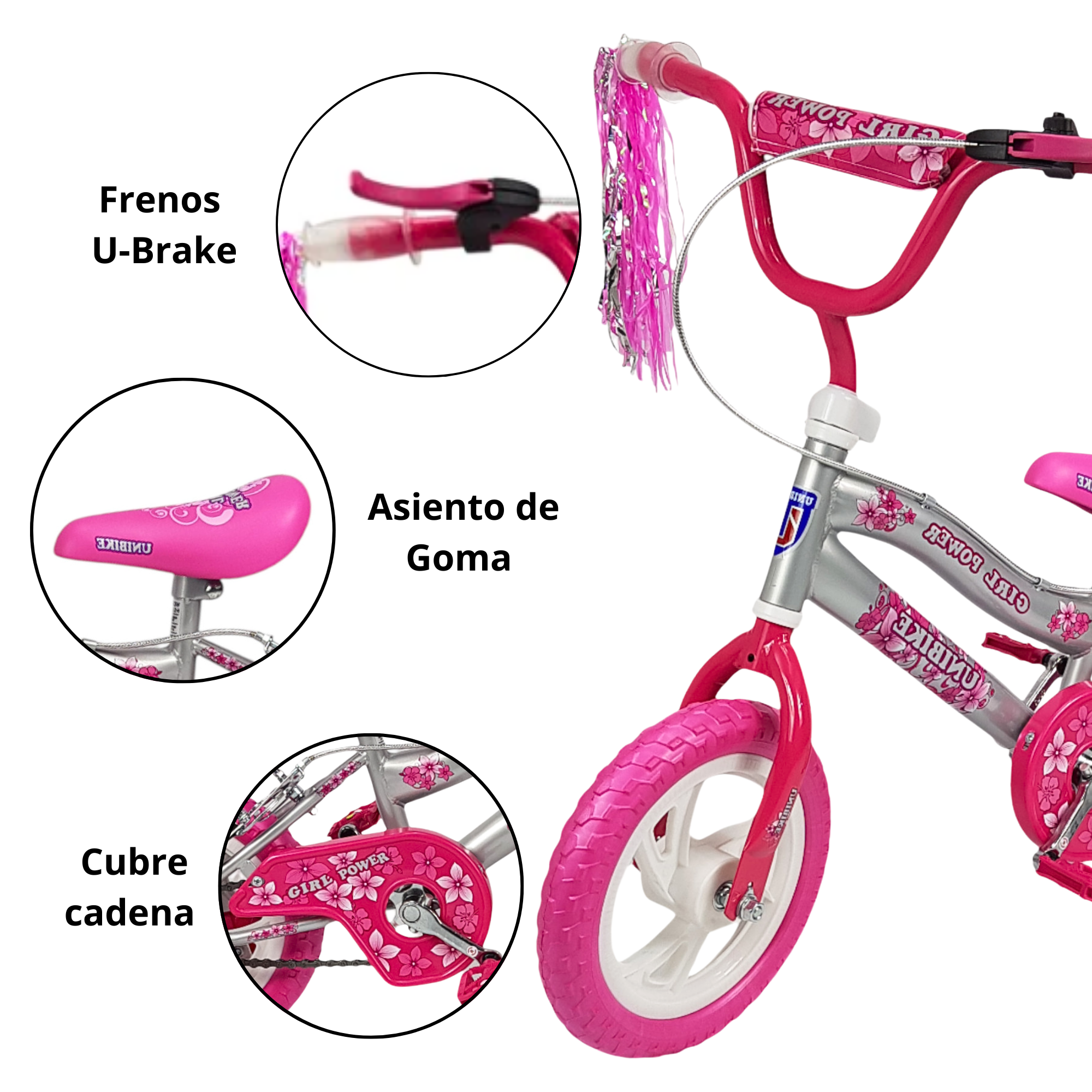 Foto 3 pulgar | Bicicleta Infantil Niñas R12 Ruedas Auxiliares Goma Unibike - Power