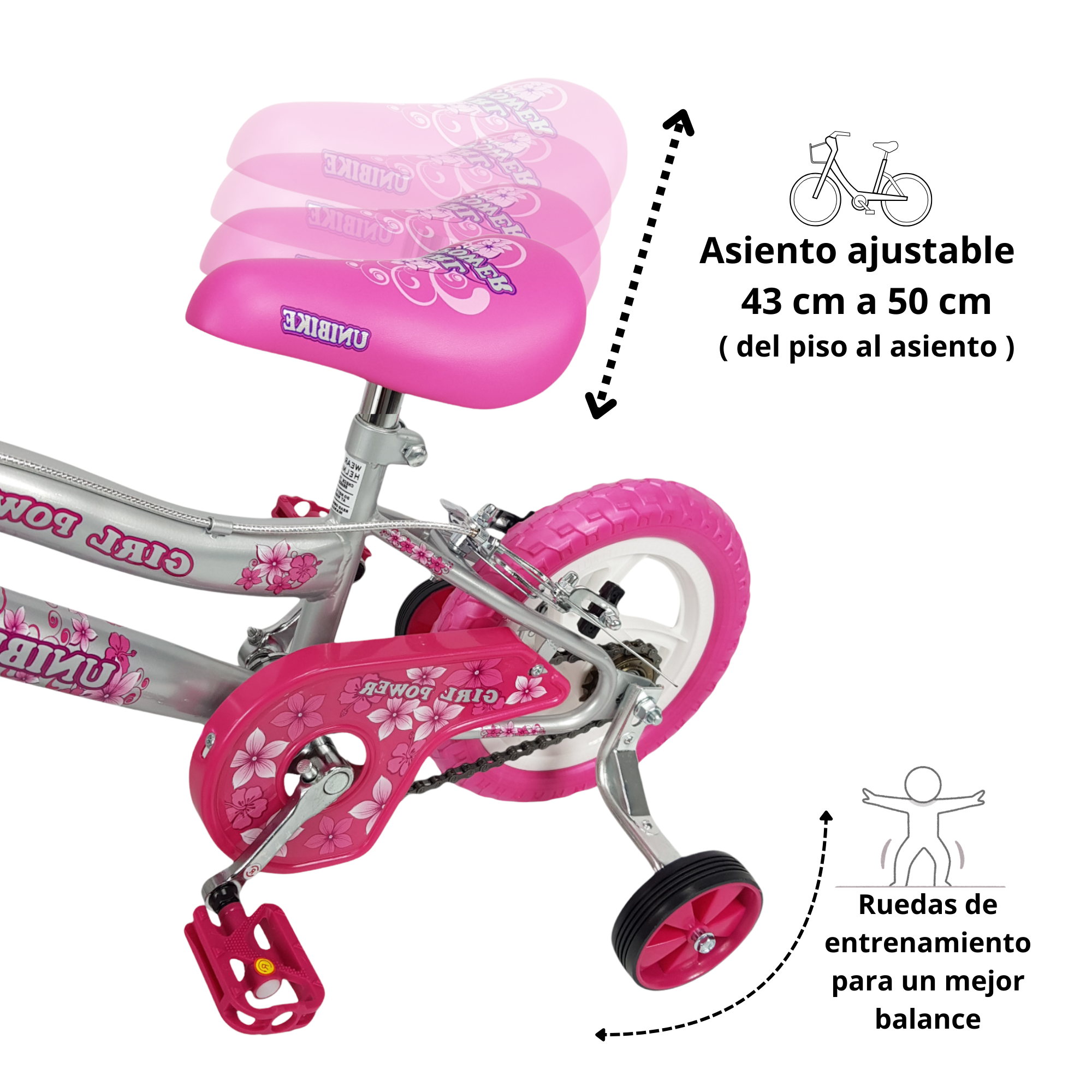 Foto 4 pulgar | Bicicleta Infantil Niñas R12 Ruedas Auxiliares Goma Unibike - Power