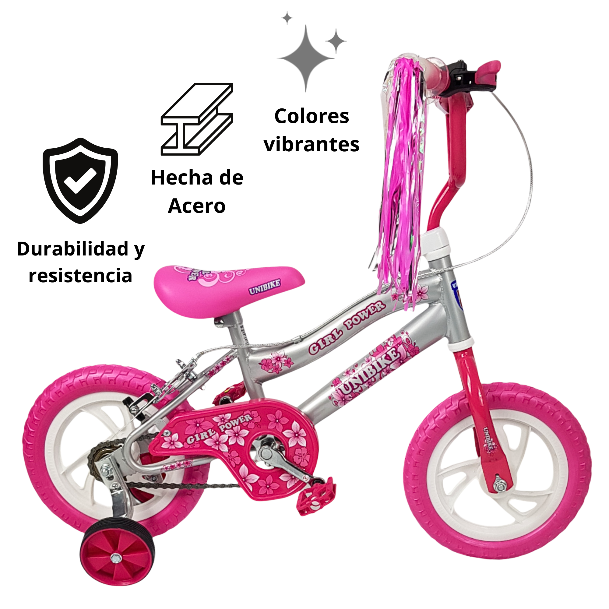 Foto 5 pulgar | Bicicleta Infantil Niñas R12 Ruedas Auxiliares Goma Unibike - Power
