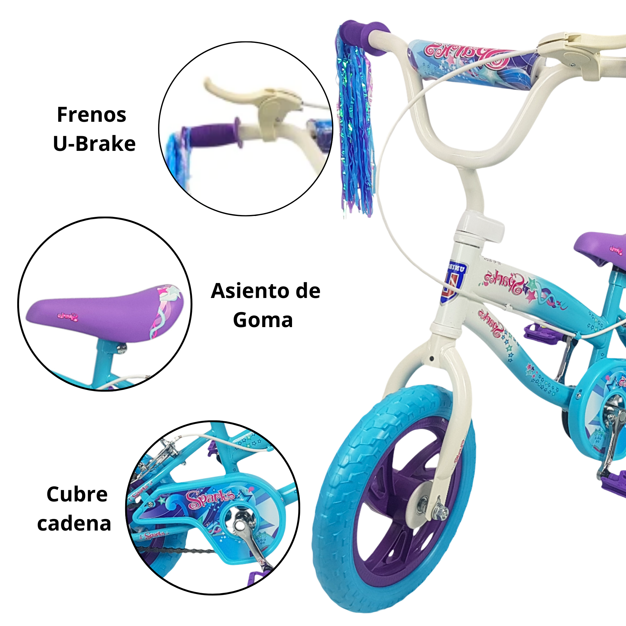 Foto 3 pulgar | Bicicleta Infantil Niñas R12 Ruedas Auxiliares Goma Unibike - Spark