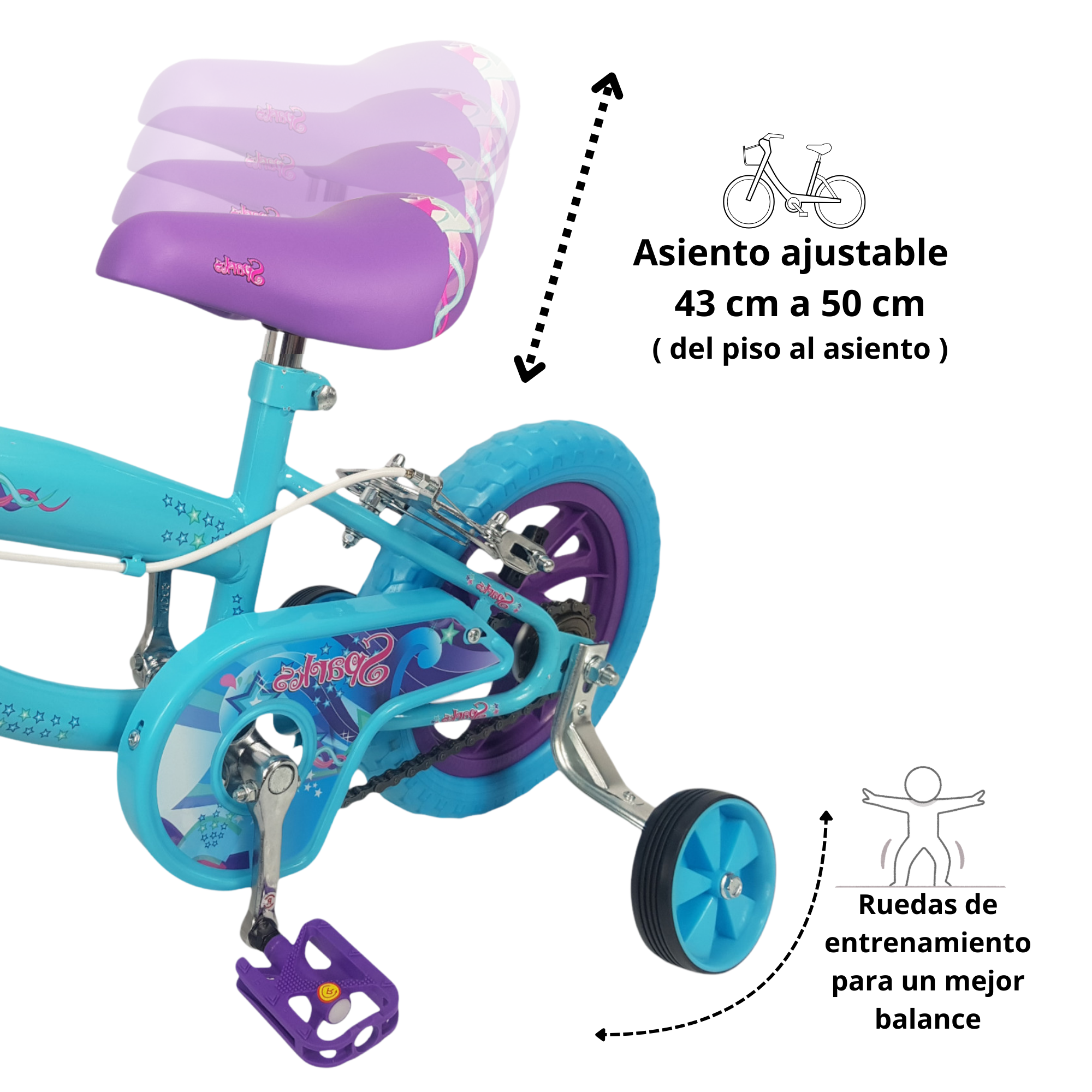 Foto 4 pulgar | Bicicleta Infantil Niñas R12 Ruedas Auxiliares Goma Unibike - Spark
