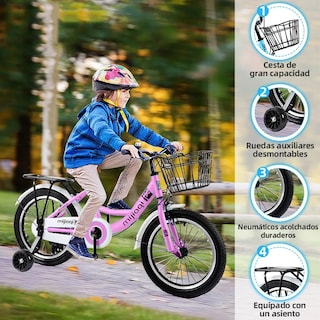 Foto 2 | Bicicleta Infantil R20 Para Niños Con Canastilla Y Ruedas De Entrenamiento Rosa