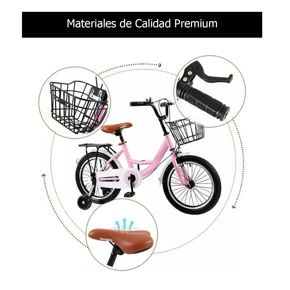 Foto 3 | Bicicleta Infantil R20 Para Niños Con Canastilla Y Ruedas De Entrenamiento Rosa