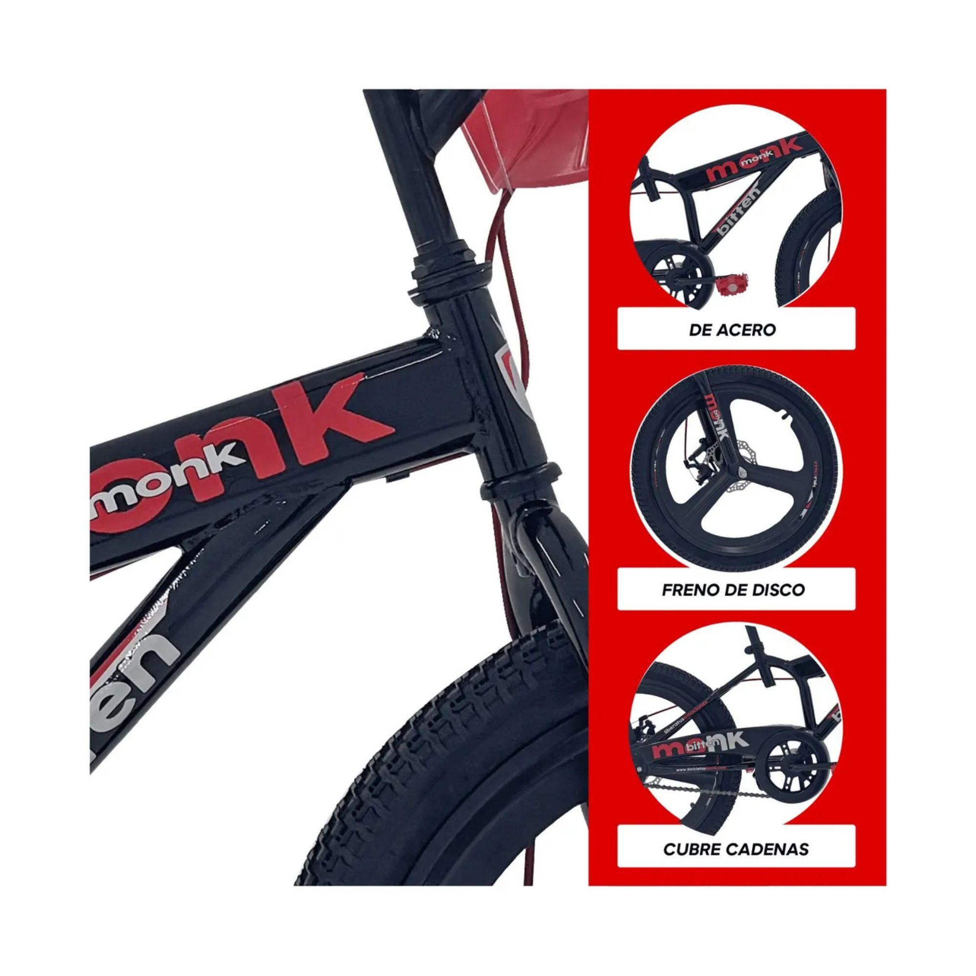 Foto 4 pulgar | Bicicleta Infantil Monk Bitten Rodada 20 Negro Rojo