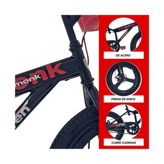 Foto 3 | Bicicleta Infantil Monk Bitten Rodada 20 Negro Rojo