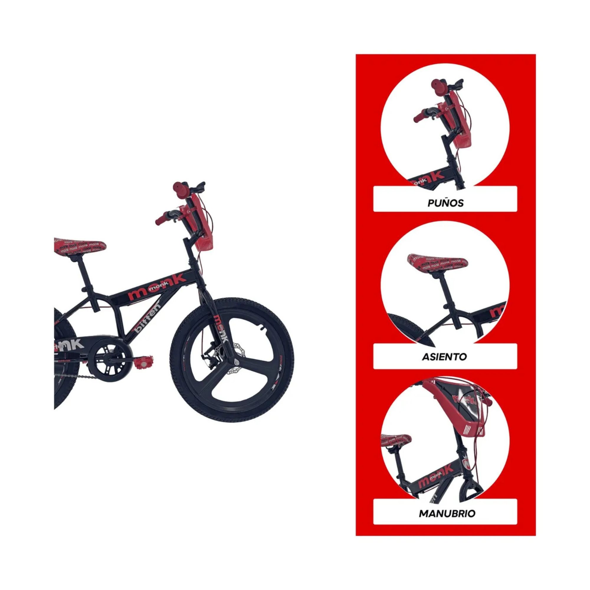 Foto 5 pulgar | Bicicleta Infantil Monk Bitten Rodada 20 Negro Rojo