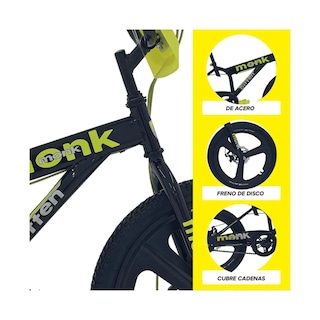 Foto 3 | Bicicleta Infantil Monk Bitten Rodada 20 Negro Amarilla
