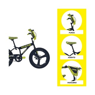 Foto 4 | Bicicleta Infantil Monk Bitten Rodada 20 Negro Amarilla