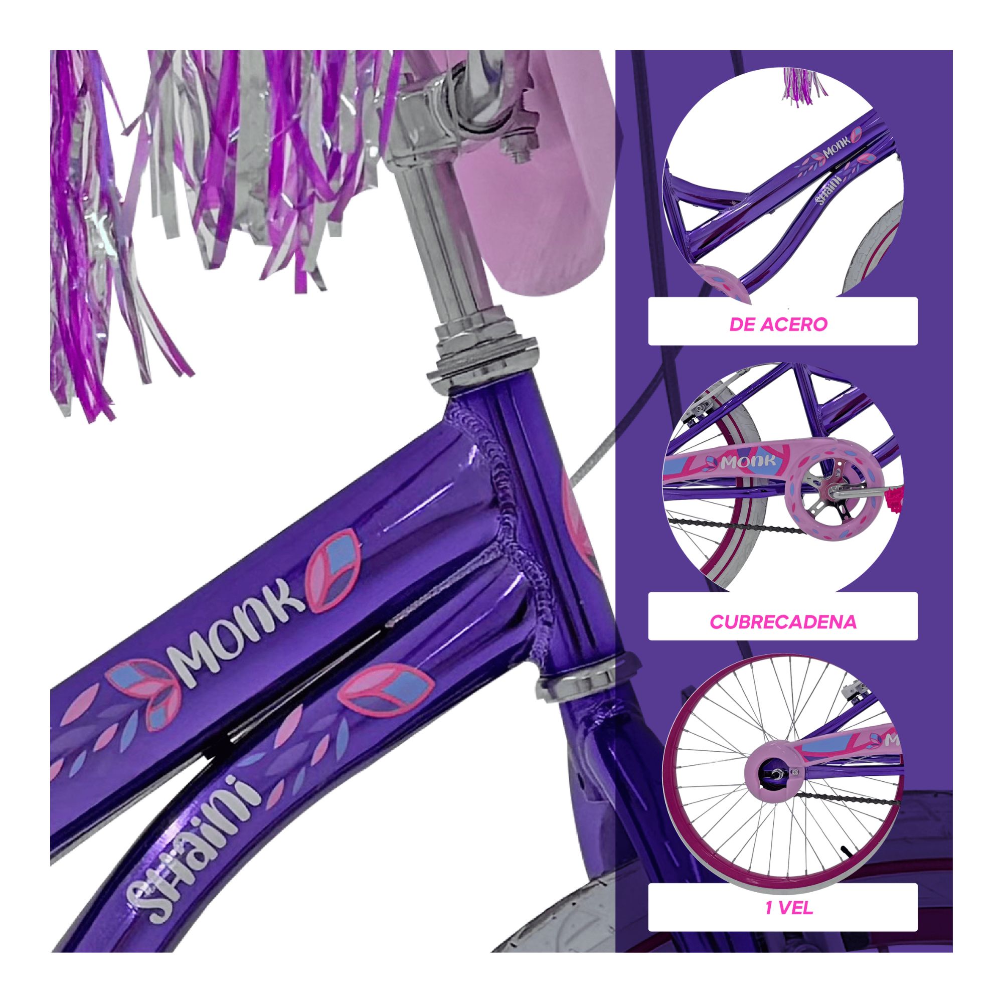 Foto 4 pulgar | Bicicleta Infantil Monk Shaini Rodada 20 Para Niñas