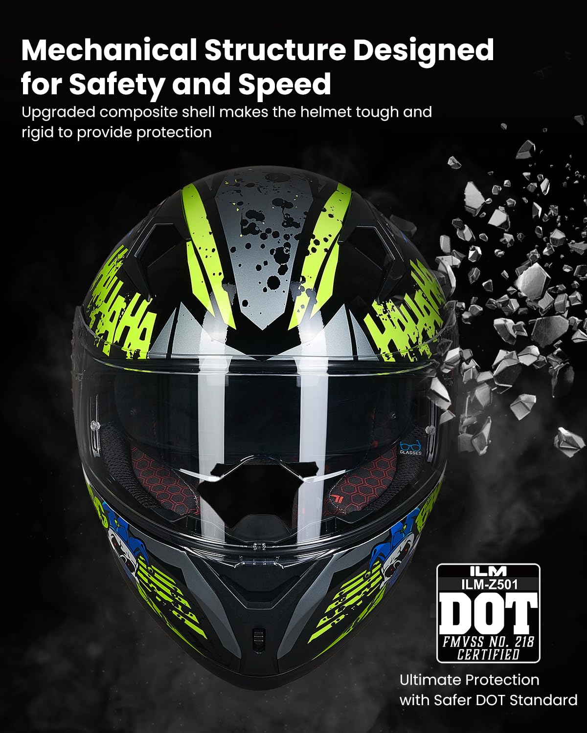 Foto 4 pulgar | Casco De Moto Ilm Full Face Dot Z501 Surprise Yellow - Venta Internacional.