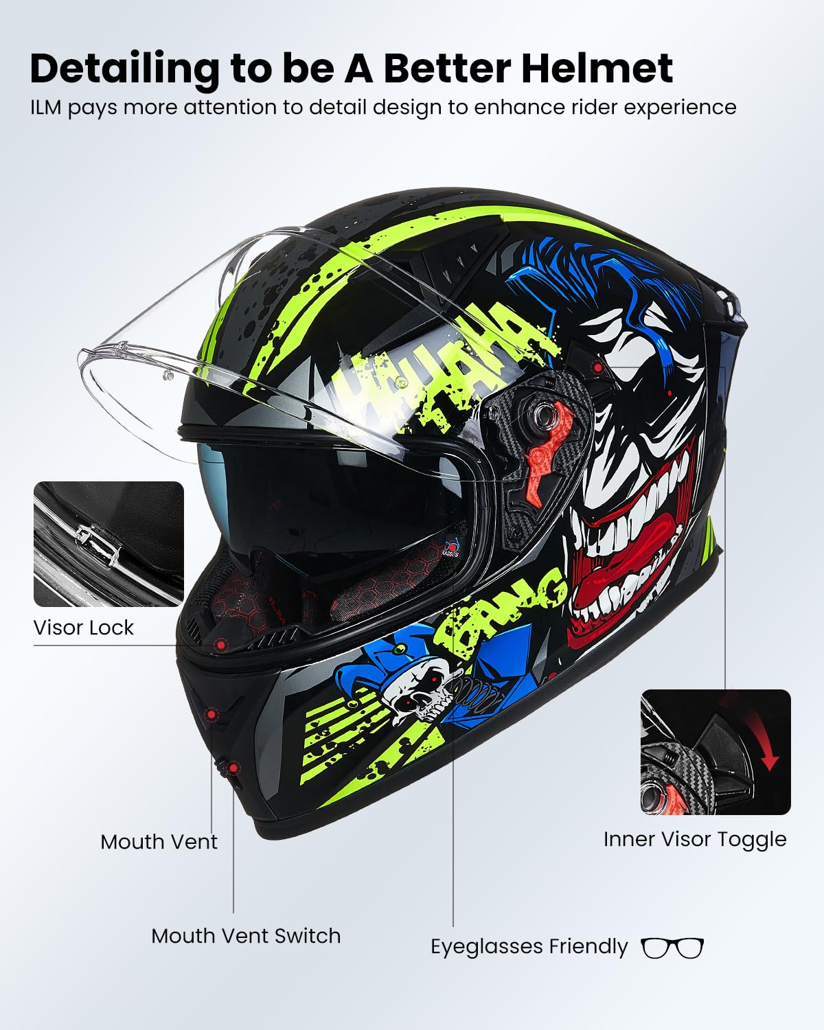 Foto 8 pulgar | Casco De Moto Ilm Full Face Dot Z501 Surprise Yellow - Venta Internacional.