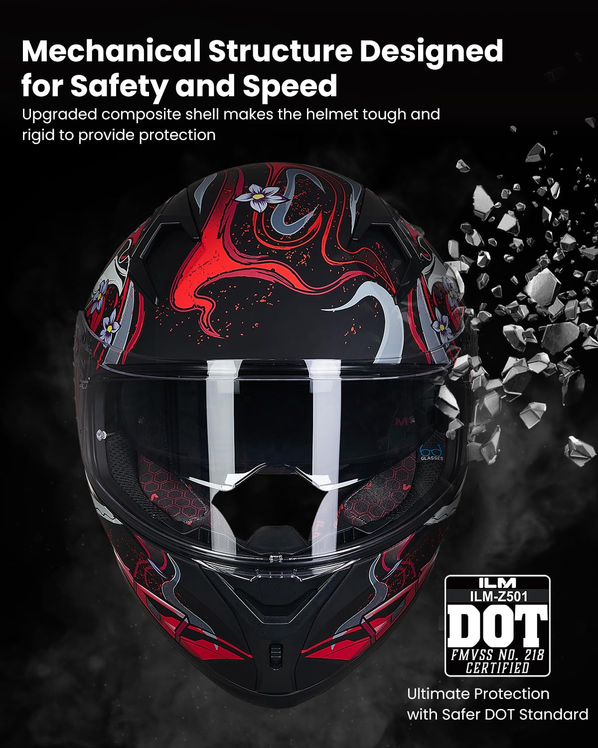 Foto 4 pulgar | Casco De Moto Ilm Full Face Dot Z501 Armor Red (xl) - Venta Internacional.