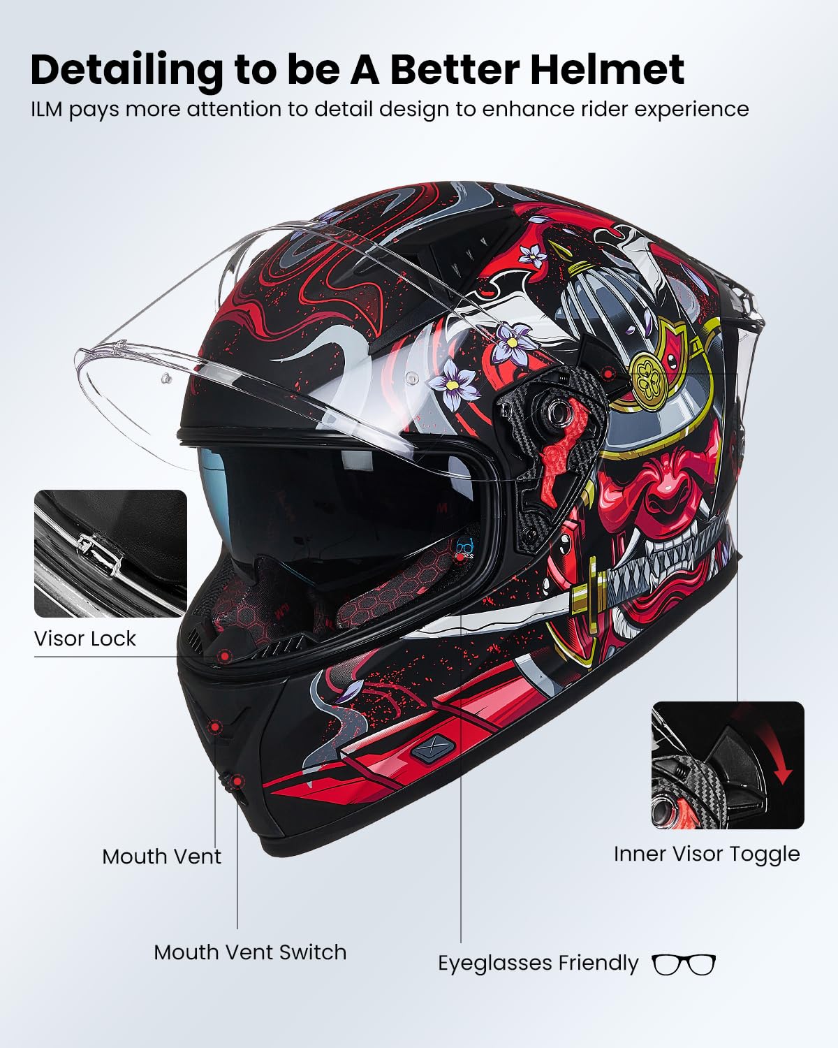 Foto 8 pulgar | Casco De Moto Ilm Full Face Dot Z501 Armor Red (xl) - Venta Internacional.